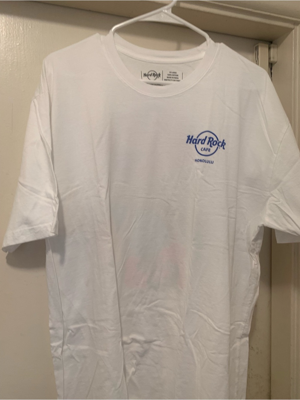 Hard Rock Cafe White Short Sleeve Tee with Blue Logo